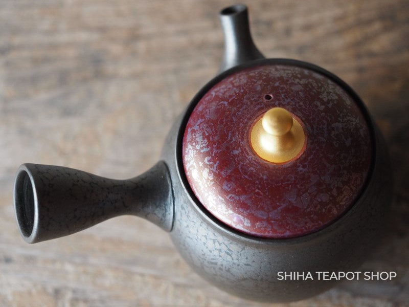 SHORYU Oil Drop Red & Gold Brocade Lid Kyusu Teapot  昭龍油滴 （Made in Tokoname Japan）