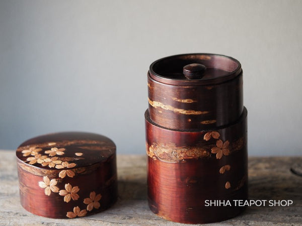Cherry Tree Bark Tea Canister (Sakura Petal) & Tea Leaf Spoon  K12