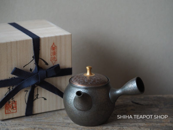 SHORYU Oil Drop  Coral & Gold Lid Kyusu Teapot SR17 昭龍 （Made in Tokoname Japan）