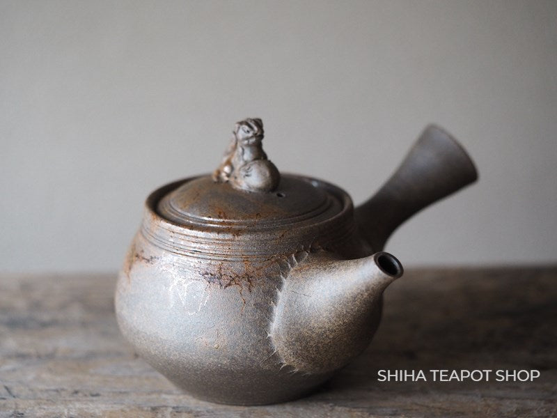 Tanikawa JIN Guardian dog Carbonized Grey Seaweed Mogake Teapot 谷川仁藻掛 JN45