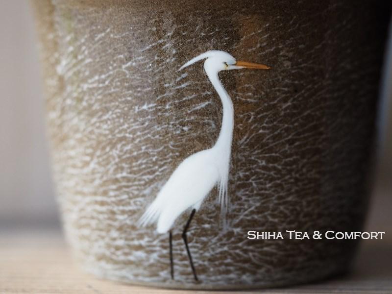 Hand-paint  Egret Pair Cup, Yokoishi Gagyu of Utsutsugawa-yaki 現川焼臥牛窯