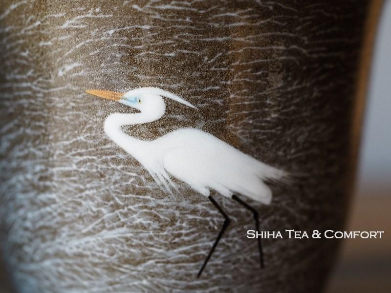 Hand-paint  Egret Pair Cup, Yokoishi Gagyu of Utsutsugawa-yaki 現川焼臥牛窯