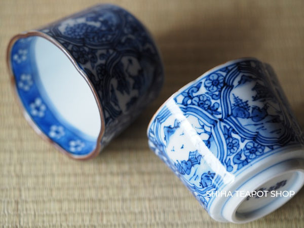 Kyoto Porcelain Blue & White Teacups Mountain and Water 2pcs