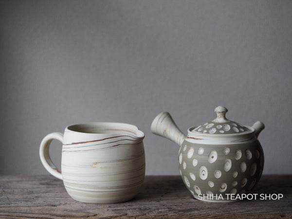 Tokoname Kenji Kiln White Clay DOTs Marble Kyusu Teapot KN15