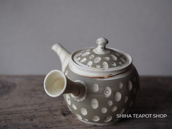 Tokoname Kenji Kiln White Clay DOTs Marble Kyusu Teapot KN15