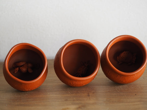 MOTOZO Red Clay cups with animal 3 pcs 素三朱泥杯