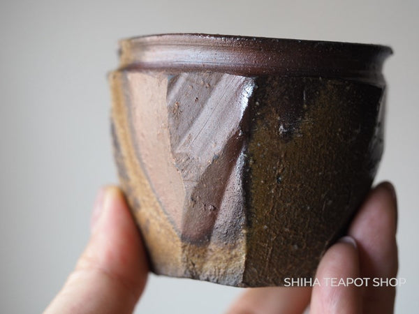 Bizen Unglazed Stylish Ash Colors Faceted  Design Cup