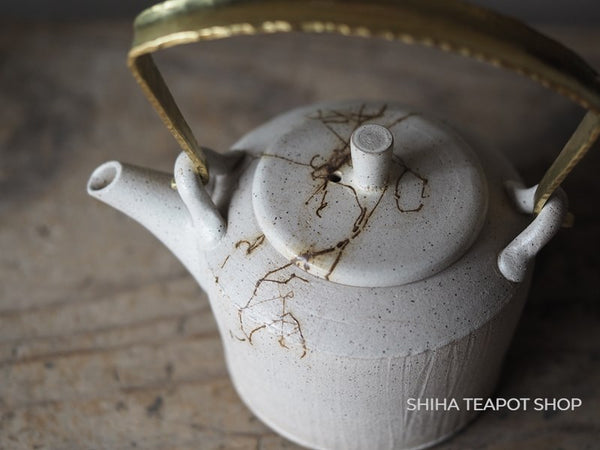 Ito Seiji Jinshu White Top Handle Seaweed Teapot 常滑甚秋 JN12
