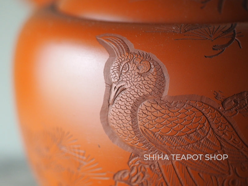 Antique Tokoname Delicate Red clay Hand-Carving Peacock Teapot
