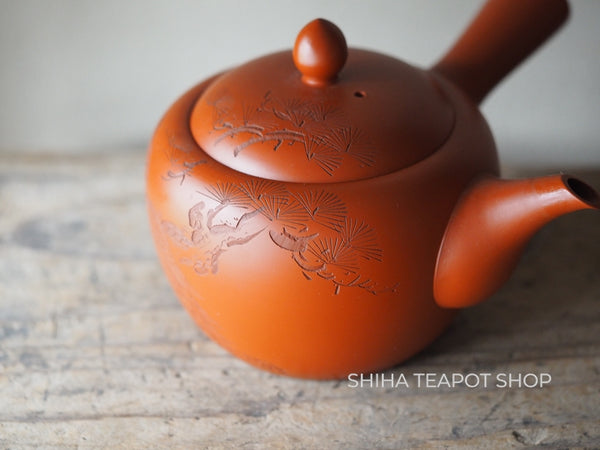 Antique Tokoname Delicate Red clay Hand-Carving Peacock Teapot