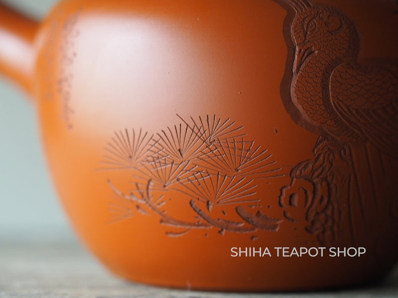 Antique Tokoname Delicate Red clay Hand-Carving Peacock Teapot