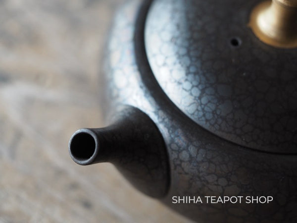 SHORYU, Flower Tenmoku Oil Drops Teapot Gold lid knob 昭龍SR16