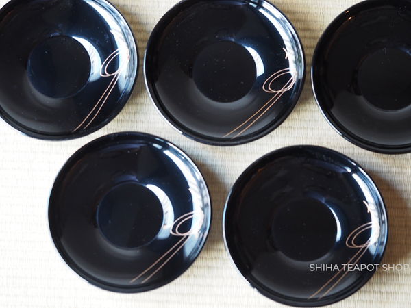 Wajima Lacquer Ware Chawan Coaster Saucer Black Set 5pcs Used