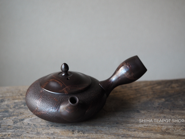 KOSHIN  Black Red Marble Seaweed Flat Tokoname Kyusu Teapot (Iron Teapot texture） 香臣極平大理石 （Made in Tokoname Japan）