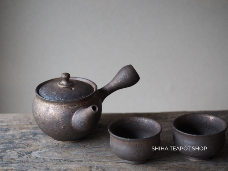 Junzo Black-Gold Wabi-sabi Small  Tokoname Kyusu Teapot Set  常滑淳蔵 （Made in Tokoname Japan）