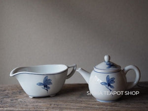 Kato Seisho Blue & White Orchid Porcelain Teapot & Yuzamashi B 清昌茶具套B （Made in Kyoto Japan）