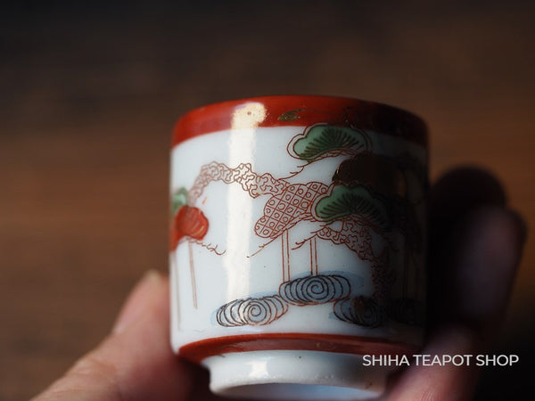 Japan Porcelain Antique small Cups 3 pcs Pine Tree and Bird