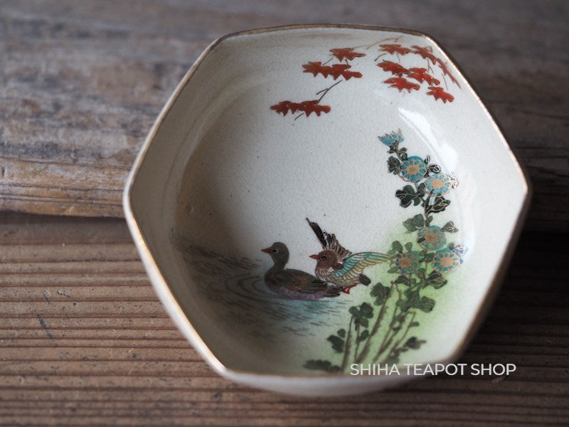 Japanese Vintage Small Plate Dish Satsuma Style Bird and Maple #22
