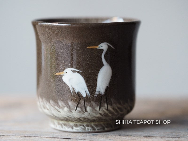 Hand-paint 1 Egret Small Cup, Yokoishi Gagyu of Utsutsugawa-yaki  GG21 現川焼臥牛窯