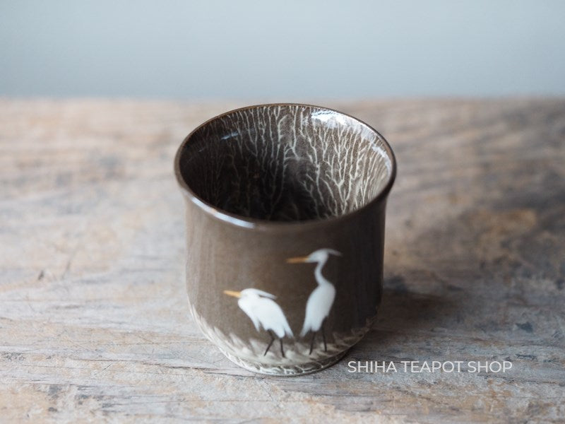 Hand-paint 1 Egret Small Cup, Yokoishi Gagyu of Utsutsugawa-yaki  GG21 現川焼臥牛窯