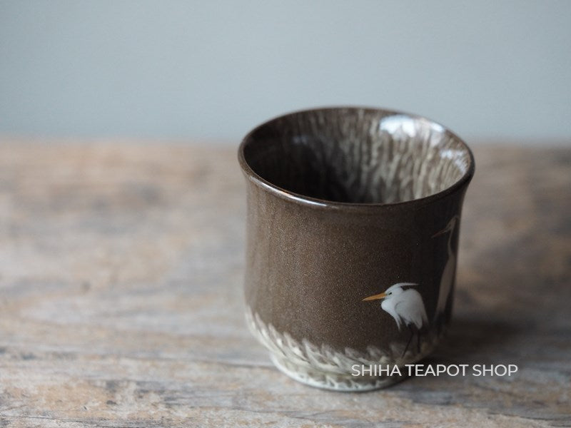 Hand-paint 1 Egret Small Cup, Yokoishi Gagyu of Utsutsugawa-yaki  GG21 現川焼臥牛窯