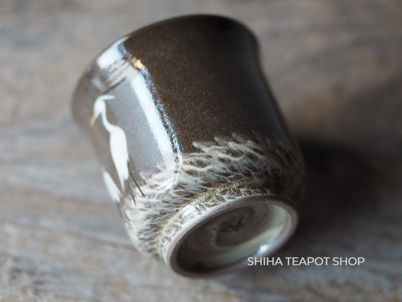 Hand-paint 1 Egret Small Cup, Yokoishi Gagyu of Utsutsugawa-yaki  GG21 現川焼臥牛窯