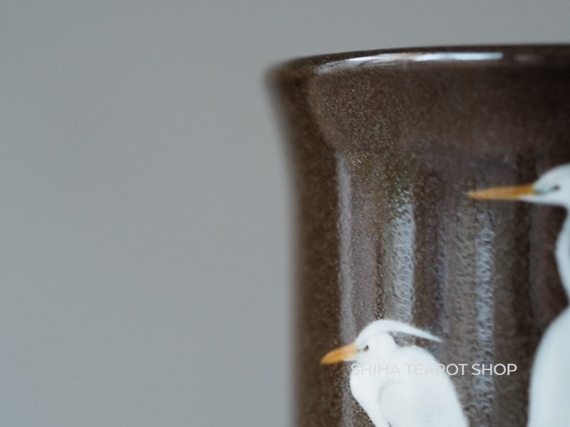 Hand-paint 1 Egret Small Cup, Yokoishi Gagyu of Utsutsugawa-yaki  GG21 現川焼臥牛窯