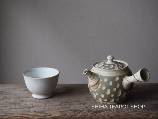 Tokoname Kenji Kiln White Clay DOTs Marble Kyusu Teapot KN16