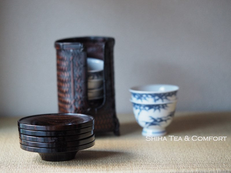Japanese Vintage Sencha wooden Tea Cup Saucers Coasters