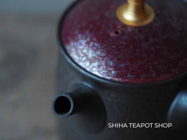 SHORYU Oil Drop Red & Gold Brocade Lid Kyusu Teapot  昭龍油滴  SRK1