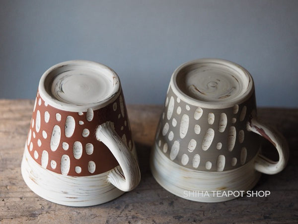 Tokoname kenji kiln White Clay Agateware  Pair Mug Cup Drops Red & Grey