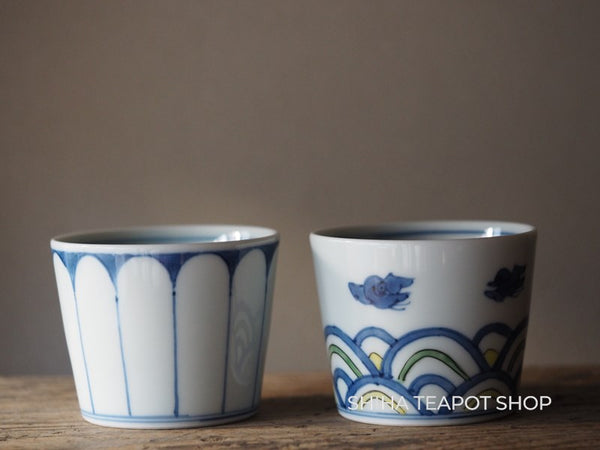 Japan Arita  Blue & White Porcelain Hand-Paint Traditional Line Art Cup Set 4 pcs