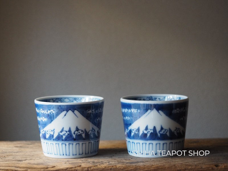 Mt. Fuji / Land scape Japan Arita Hand Paint Blue & White Porcelain Cup Pair 2 pcs (Premium model)