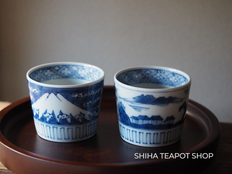 Mt. Fuji / Land scape Japan Arita Hand Paint Blue & White Porcelain Cup Pair 2 pcs (Premium model)