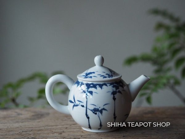 Kyoto Senchado Porcelain Blue and White Bamboo Teapot Kyusu Seisho 加藤清昌