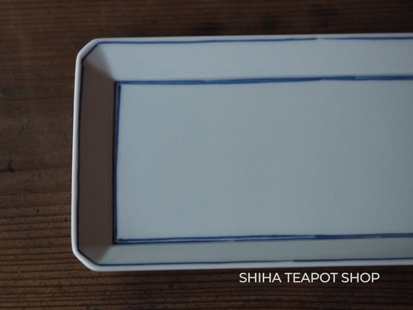 Arita Porcelain Minimal Blue & White Rectangle Plate Set for Teatime (3 pcs)