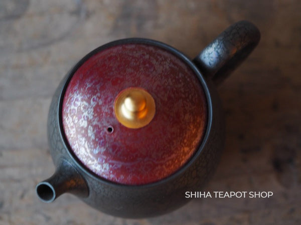 SHORYU Oil Drop Red Brocade & Gold Lid  Tokoname Kyusu Teapot  昭龍油滴  SR88 (Made in Tokoname Japan）