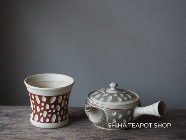 Tokoname Kenji Kiln White Clay DOTs Marble Kyusu Teapot with Cup KN72