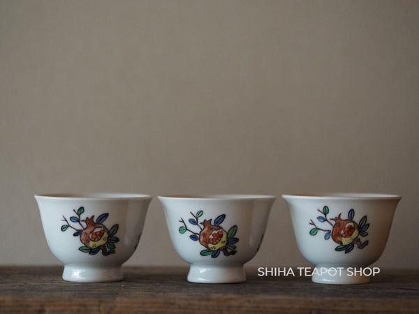 Senchado Porcelain Hand-painting 3 Lucky Fruits Tea Cup Set (6 pcs)  煎茶碗