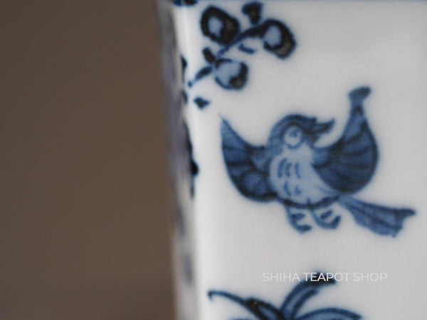 Senchado Bonkin Chakin Holder Set Blue & White Porcelain Bird &Flower